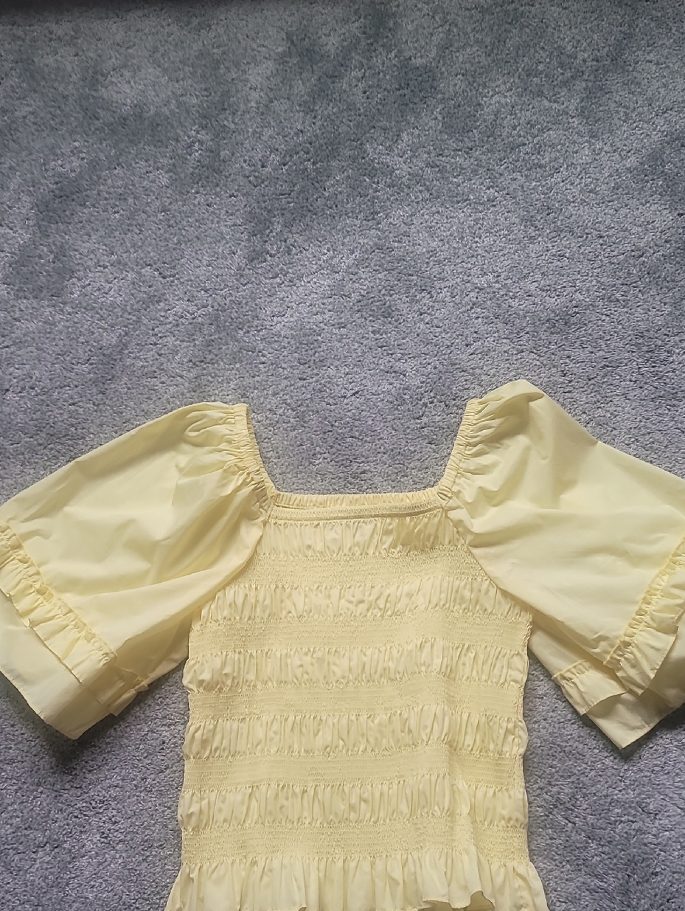 Smocked Square-Neck Puff Sleeve Top - Yellow
